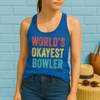 World's Okayest Bowler Funny Bowling Lover Vintage Retro Womens Tank Top