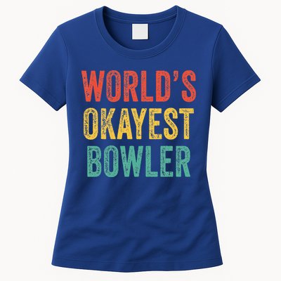 World's Okayest Bowler Funny Bowling Lover Vintage Retro Womens T-Shirt