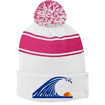 Wave Of Blue Cats For Kamala Funny Trump For Ladies For Guy Stripe Pom Pom Beanie