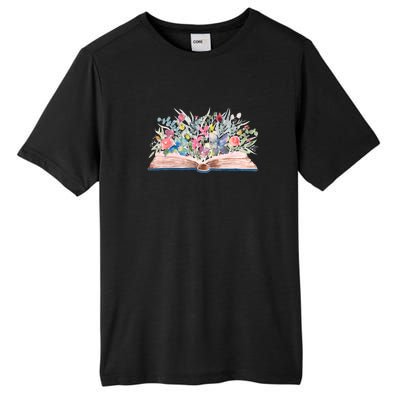 Watercolor Open Book With Florals Tall Fusion ChromaSoft Performance T-Shirt