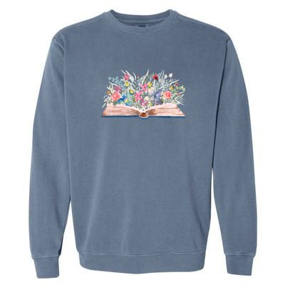 Watercolor Open Book With Florals Garment-Dyed Sweatshirt