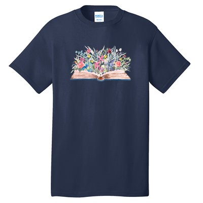 Watercolor Open Book With Florals Tall T-Shirt