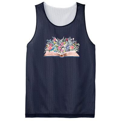 Watercolor Open Book With Florals Mesh Reversible Basketball Jersey Tank