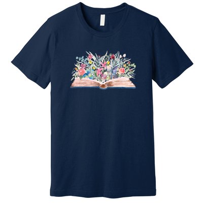 Watercolor Open Book With Florals Premium T-Shirt