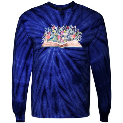 Watercolor Open Book With Florals Tie-Dye Long Sleeve Shirt