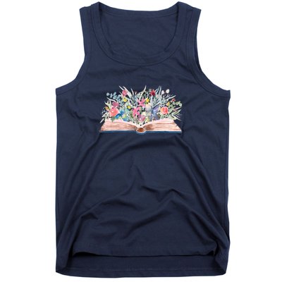 Watercolor Open Book With Florals Tank Top