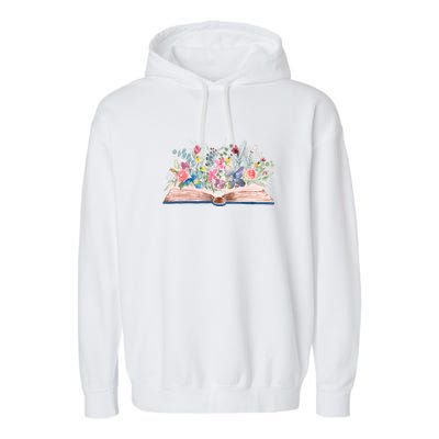 Watercolor Open Book With Florals Garment-Dyed Fleece Hoodie