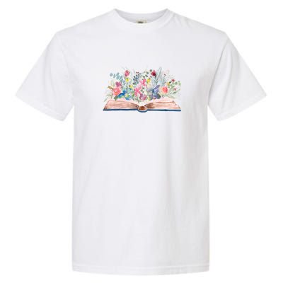 Watercolor Open Book With Florals Garment-Dyed Heavyweight T-Shirt