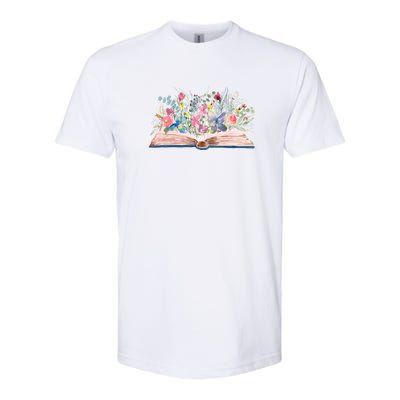 Watercolor Open Book With Florals Softstyle CVC T-Shirt