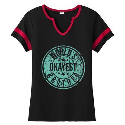 Worlds Okayest Brother Funny Sibling Birthday Ladies Halftime Notch Neck Tee