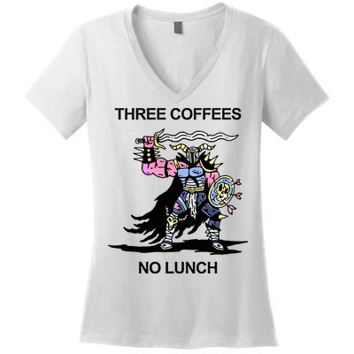Wizard Of Barge Three Coffees No Lunch Women's V-Neck T-Shirt