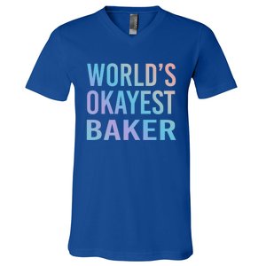 Worlds Okayest Baker Funny Pastry Chef Cute Gift V-Neck T-Shirt