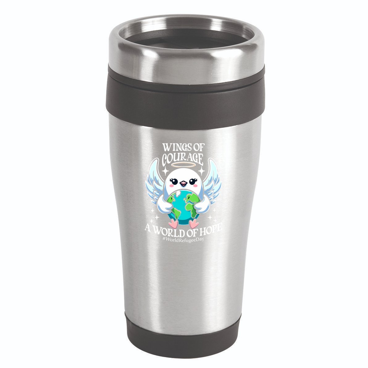Wings Of Courage World Of Hope World Refugee Day Dove Earth Gift 16oz Travel Tumbler