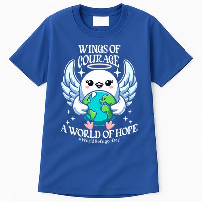 Wings Of Courage World Of Hope World Refugee Day Dove Earth Gift Tall T-Shirt
