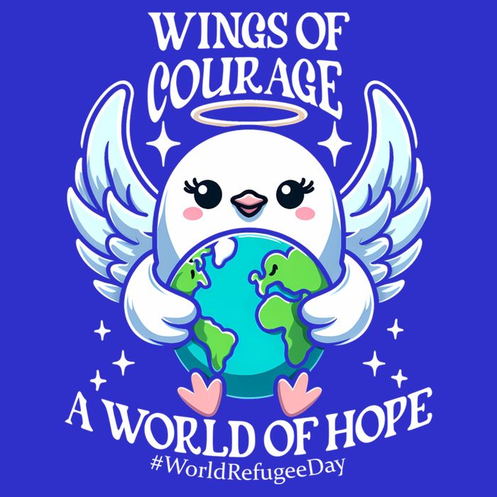 Wings Of Courage World Of Hope World Refugee Day Dove Earth Gift V-Neck T-Shirt