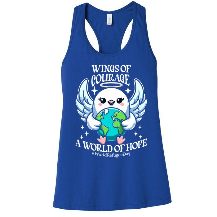 Wings Of Courage World Of Hope World Refugee Day Dove Earth Gift Women's Racerback Tank