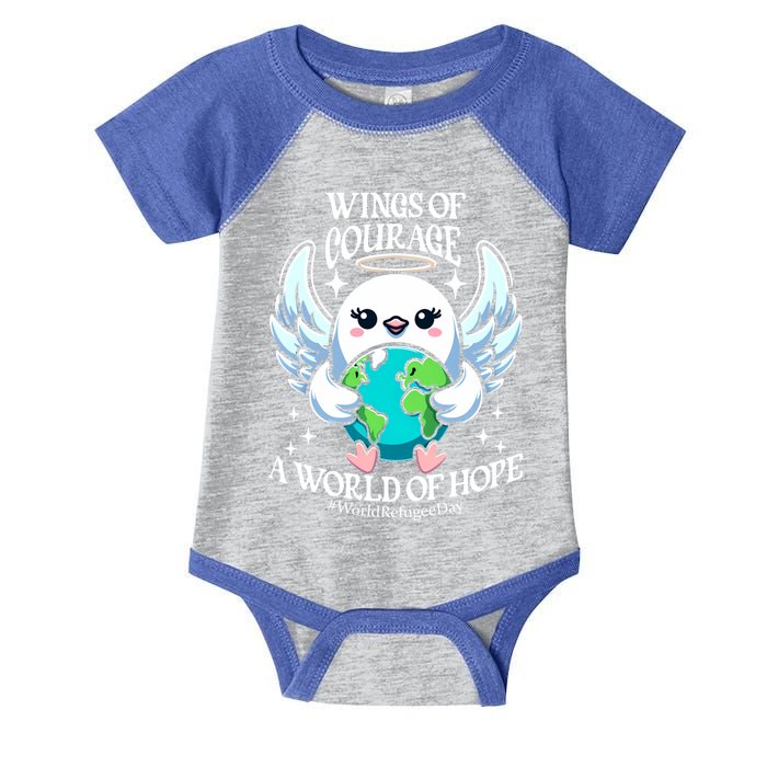 Wings Of Courage World Of Hope World Refugee Day Dove Earth Gift Infant Baby Jersey Bodysuit