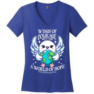 Wings Of Courage World Of Hope World Refugee Day Dove Earth Gift Women's V-Neck T-Shirt