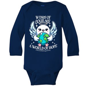 Wings Of Courage World Of Hope World Refugee Day Dove Earth Gift Baby Long Sleeve Bodysuit