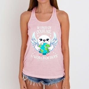 Wings Of Courage World Of Hope World Refugee Day Dove Earth Gift Women's Knotted Racerback Tank