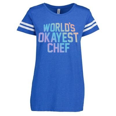 Worlds Okayest Chef Funny Bbq The Cook Grilling Gift Enza Ladies Jersey Football T-Shirt