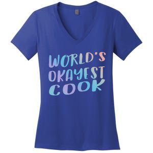 Worlds Okayest Cook Funny Kitchen Chef Gift Women's V-Neck T-Shirt