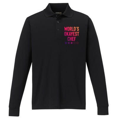 Worlds Okayest Chef Funny Birthday Christmas Gag Gift Funny Gift Performance Long Sleeve Polo