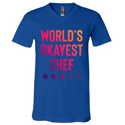 Worlds Okayest Chef Funny Birthday Christmas Gag Gift Funny Gift V-Neck T-Shirt