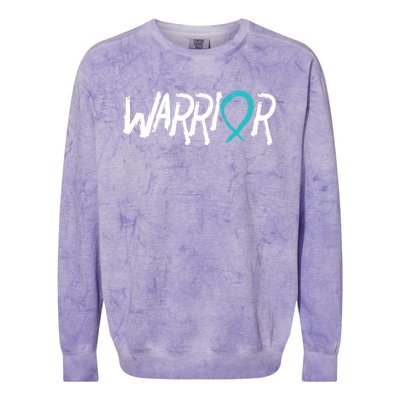 Warrior Ovarian Cancer Carcinoma Gynecology Teal Ribbon Gift Colorblast Crewneck Sweatshirt