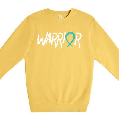 Warrior Ovarian Cancer Carcinoma Gynecology Teal Ribbon Gift Premium Crewneck Sweatshirt