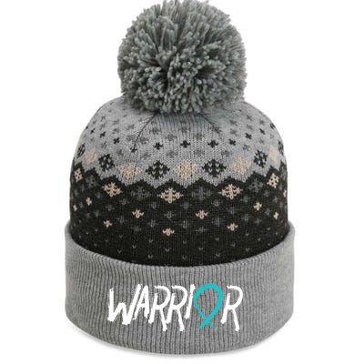 Warrior Ovarian Cancer Carcinoma Gynecology Teal Ribbon Gift The Baniff Cuffed Pom Beanie