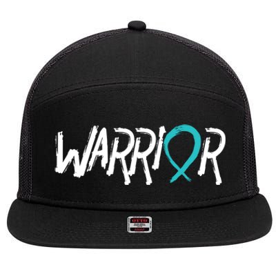 Warrior Ovarian Cancer Carcinoma Gynecology Teal Ribbon Gift 7 Panel Mesh Trucker Snapback Hat