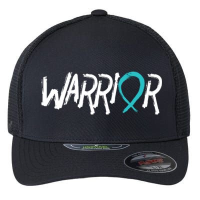 Warrior Ovarian Cancer Carcinoma Gynecology Teal Ribbon Gift Flexfit Unipanel Trucker Cap