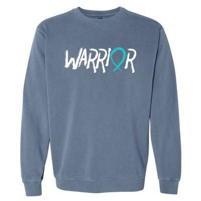 Warrior Ovarian Cancer Carcinoma Gynecology Teal Ribbon Gift Garment-Dyed Sweatshirt