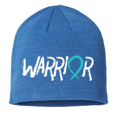 Warrior Ovarian Cancer Carcinoma Gynecology Teal Ribbon Gift Sustainable Beanie