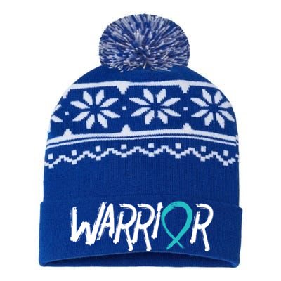 Warrior Ovarian Cancer Carcinoma Gynecology Teal Ribbon Gift USA-Made Snowflake Beanie