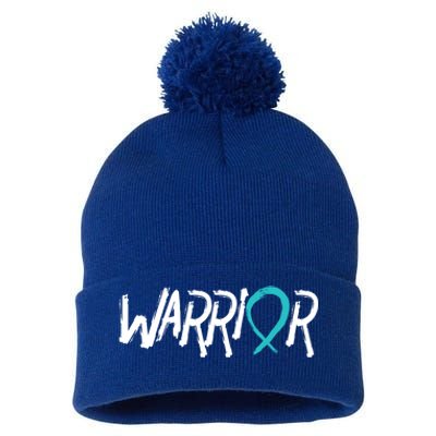 Warrior Ovarian Cancer Carcinoma Gynecology Teal Ribbon Gift Pom Pom 12in Knit Beanie