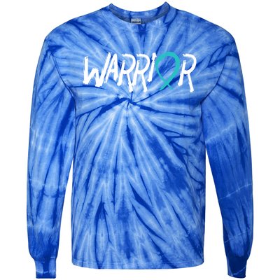 Warrior Ovarian Cancer Carcinoma Gynecology Teal Ribbon Gift Tie-Dye Long Sleeve Shirt