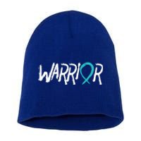 Warrior Ovarian Cancer Carcinoma Gynecology Teal Ribbon Gift Short Acrylic Beanie