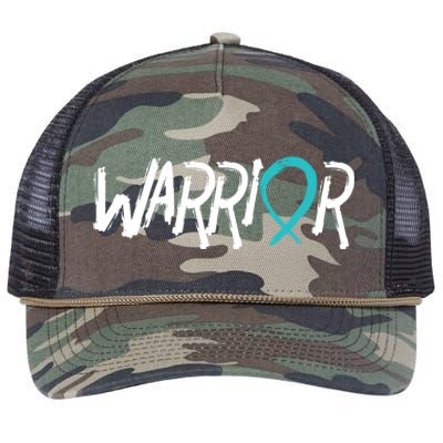 Warrior Ovarian Cancer Carcinoma Gynecology Teal Ribbon Gift Retro Rope Trucker Hat Cap