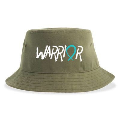 Warrior Ovarian Cancer Carcinoma Gynecology Teal Ribbon Gift Sustainable Bucket Hat