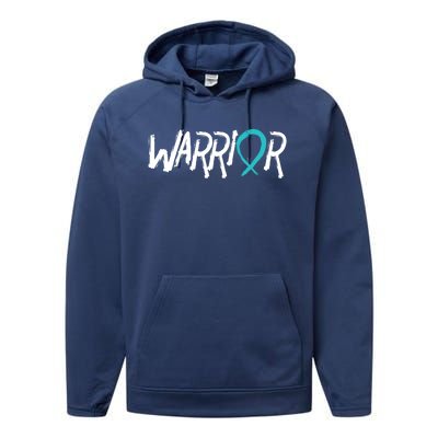 Warrior Ovarian Cancer Carcinoma Gynecology Teal Ribbon Gift Performance Fleece Hoodie