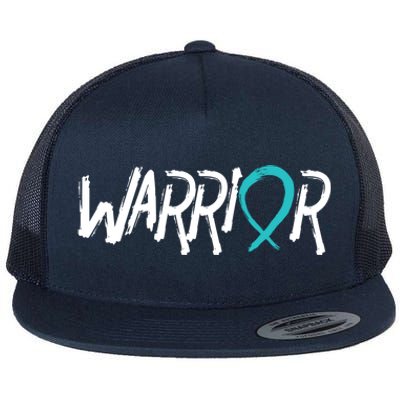 Warrior Ovarian Cancer Carcinoma Gynecology Teal Ribbon Gift Flat Bill Trucker Hat