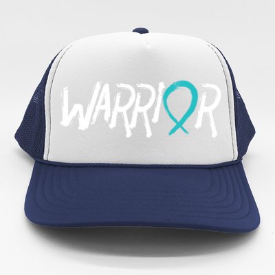 Warrior Ovarian Cancer Carcinoma Gynecology Teal Ribbon Gift Trucker Hat