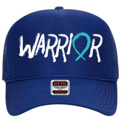 Warrior Ovarian Cancer Carcinoma Gynecology Teal Ribbon Gift High Crown Mesh Back Trucker Hat