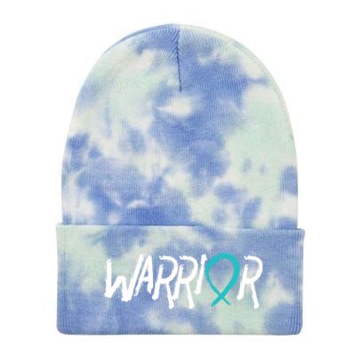 Warrior Ovarian Cancer Carcinoma Gynecology Teal Ribbon Gift Tie Dye 12in Knit Beanie