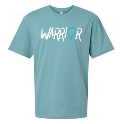 Warrior Ovarian Cancer Carcinoma Gynecology Teal Ribbon Gift Sueded Cloud Jersey T-Shirt