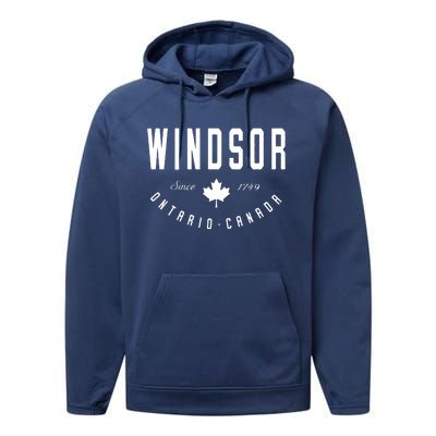 Windsor Ontario Canada Maple Leaf Canadian Gift Performance Fleece Hoodie