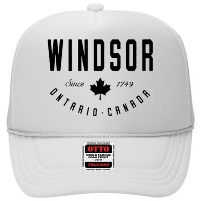 Windsor Ontario Canada Maple Leaf Canadian Gift High Crown Mesh Back Trucker Hat