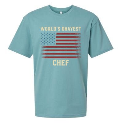 Worlds Okayest Chef American Flag Gift Sueded Cloud Jersey T-Shirt